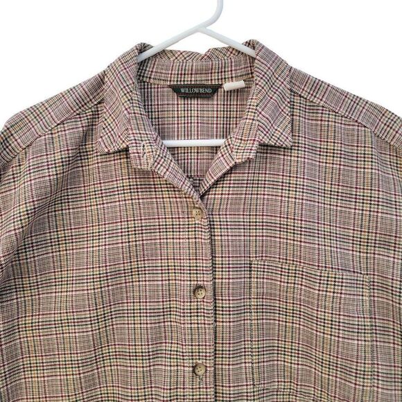 Vintage Willowbend Womens L Plaid Beige Barn Red Mustard Button Up Flannel Shirt - Picture 5 of 12